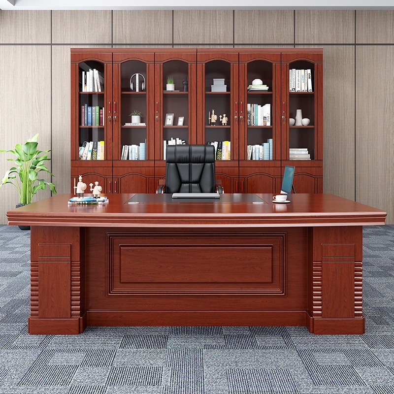 老板办公桌椅组合书柜简约总经理桌大班台1.6米桌+侧柜+移动柜