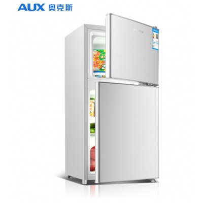 奧克斯（AUX）家用102升小型冰箱雙門式冷凍冷藏兩門小冰箱宿舍用迷你節能電冰箱BCD-102拉絲銀
